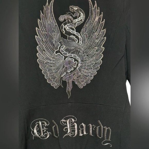 Ed Hardy by Christian Audigier Women's Black Double Breasted Jacket Size Medium - Picture 5 of 8